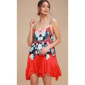 Free People Women's Red Multi Sweet Lucy Slip Dress Size Small